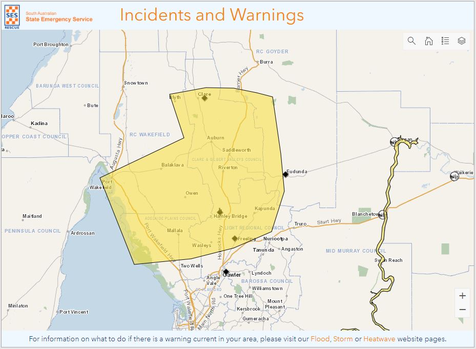 SES Incident & Warning - Flooding in Gilbert, Clare & Lower Light22-24th Oct 2022